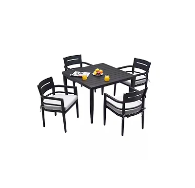 Flynama 5-Piece Outdoor Patio Aluminum Furniture, including 4 Dining Chairs Sunbrella Fabric Cushioned with Umbrella Hole