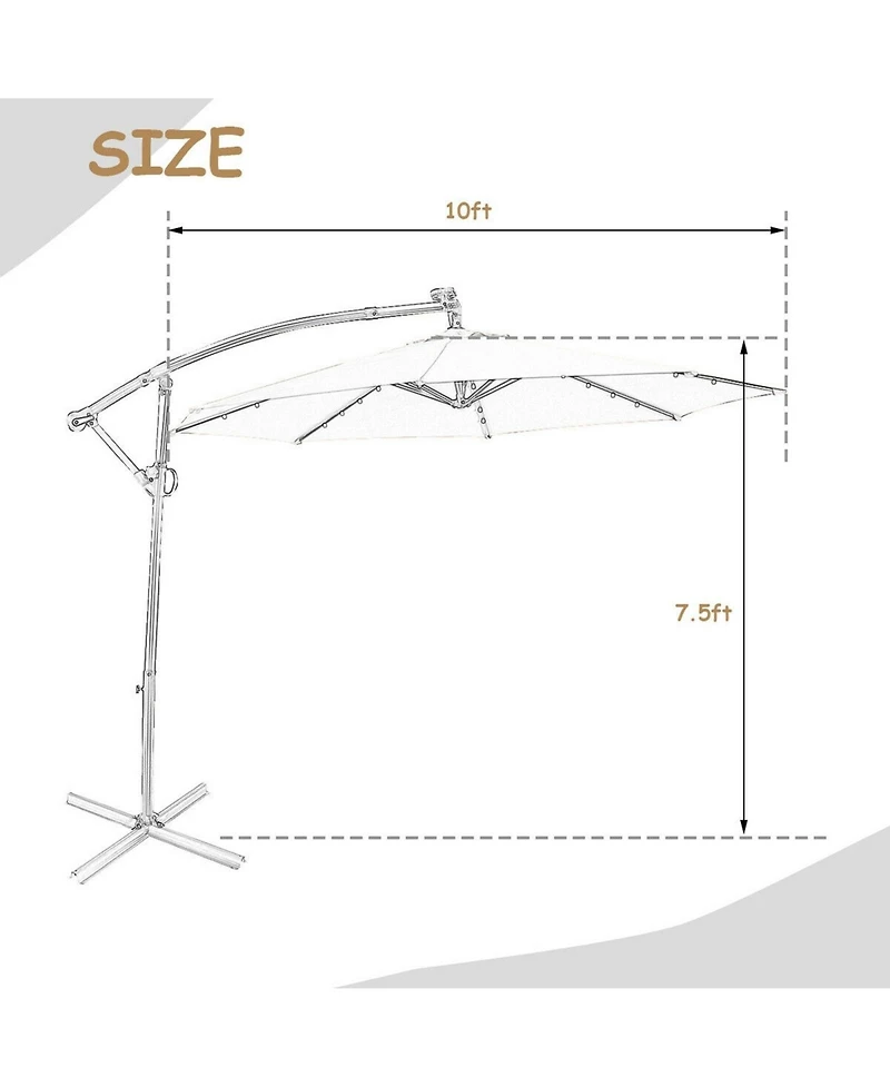 Sugift 10 ft Solar Led Offset Patio Umbrella with 360 Degree Rotation