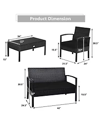 Sugift 4 Piece Patio Rattan Furniture Set with Cushioned Seating