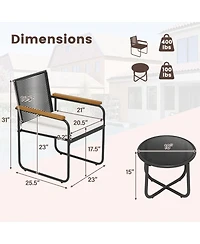 Sugift 3 Piece Patio Wicker Furniture Set with Glass Top Table