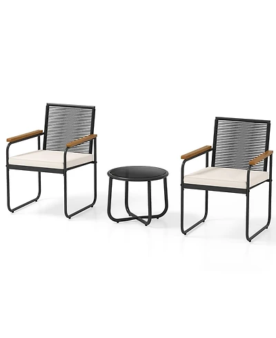 Sugift 3 Piece Patio Wicker Furniture Set with Glass Top Table