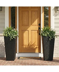 Gymax 2Pieces Rattan Tall Plant Pots with Detachable Plastic Liners Pre-Marked Drainage Hole