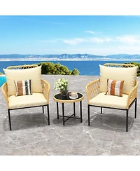 gaomon 3-Piece Patio Bistro Set with Cushions and Glass Top Table
