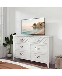 gaomon Tv Stand with 6 Drawers, Modern Media Console Cabinet with 3D v-Pattern Front, Wooden Entertainment Center with Storage for Living Room