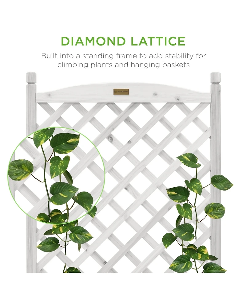 Best Choice Products Set of 2 48in Wood Planter Box & Diamond Lattice Trellis, w/ Drainage, Optional Wheels - Walnut