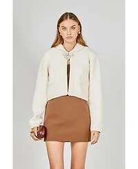 endless rose Women's Cardigan Featuring Braided Trim And Bow Accents
