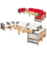 Costway 8 Pcs Wood Outdoor Patio Furniture Set with Cushions Cover Sets