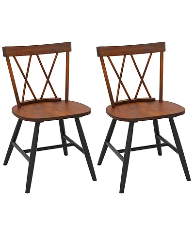 Slickblue Set of 2 Farmhouse Dining Chairs with Solid Rubber Wood Frame for Kitchen and Room
