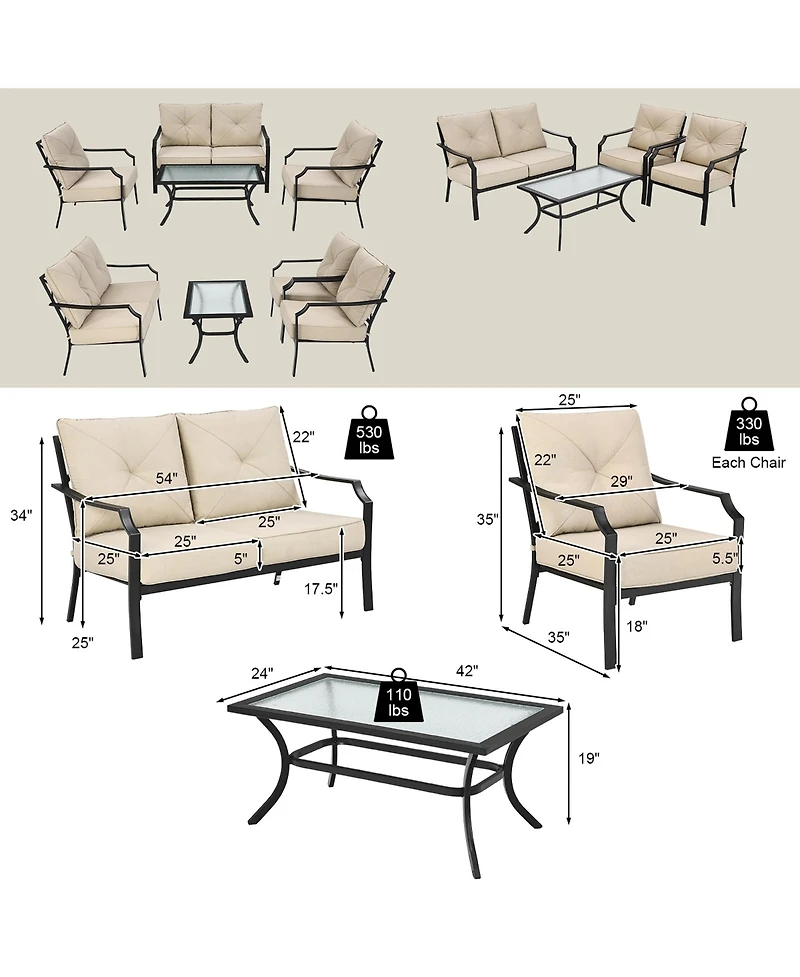 Costway 4 Pcs Patio Furniture Set Cushion Sofa Loveseat Sectional Garden Deck Poolside