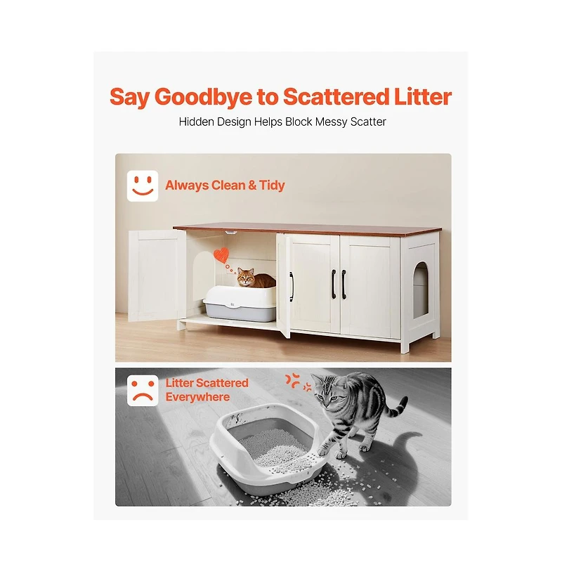 Sugift Cat Litter Box Enclosure for Multi Cats 47.2 in Hidden Litter Box Cabinet with 4 Doors