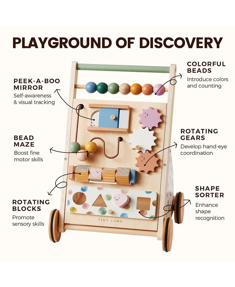 Tiny Land Versatile Wooden Baby Walker Activity Center