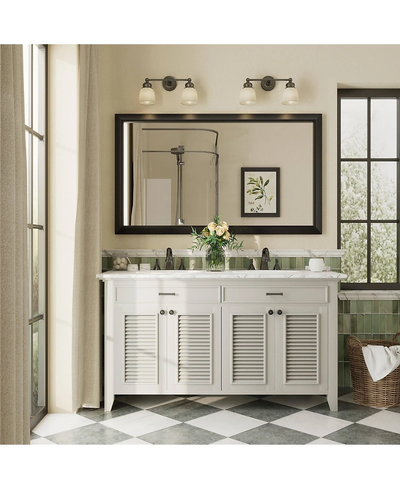 Apmir 55" x 32" Inch Thick Metal Framed Wall Mirrors for Bedroom