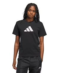 adidas Women's Gingham Big Logo Graphic Crewneck Cotton T-Shirt