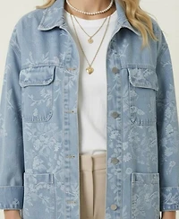 Modenaire Women's Floral Jacquard Belted Waist Jacket