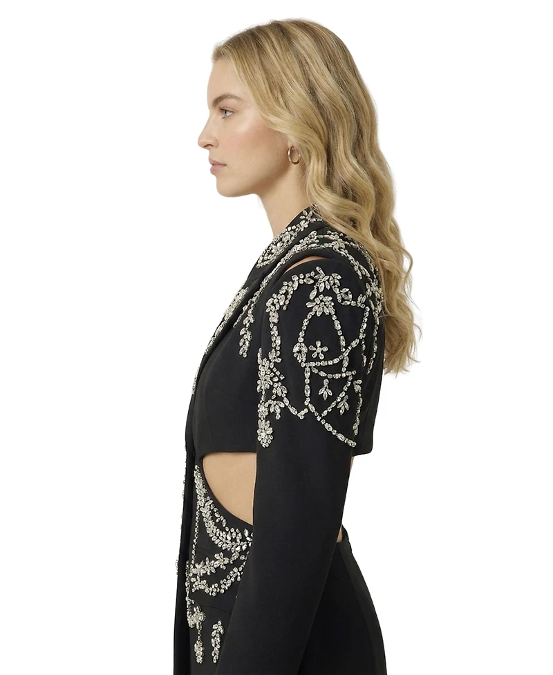 Modenaire Women's Embellished Cutout Crystal Detail Blazer