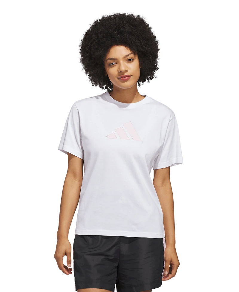 adidas Women's Gingham Big Logo Graphic Crewneck Cotton T-Shirt