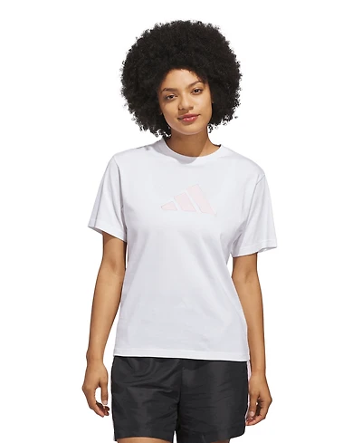 adidas Women's Gingham Big Logo Graphic Crewneck Cotton T-Shirt