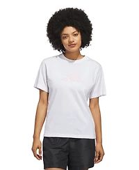 adidas Women's Gingham Big Logo Graphic Crewneck Cotton T-Shirt