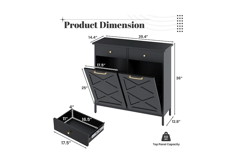 Aecojoy Double Tilt Out Trash Can Cabinet, 20 Gallon Metal Proof with 2 Drawers