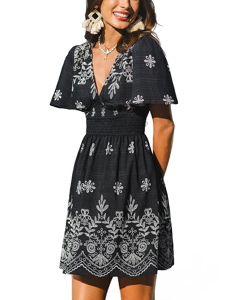 Cupshe Women's Printed V-Neck Short Sleeve Flowy Dress