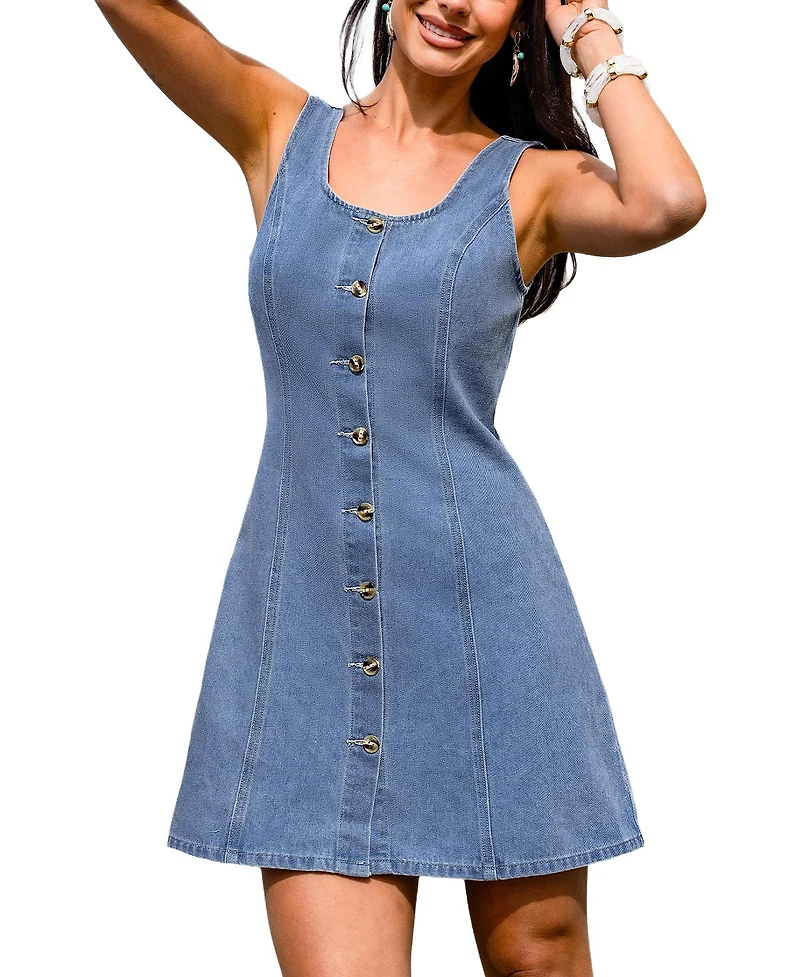 Cupshe Women's New Love Denim Mini Beach Dress