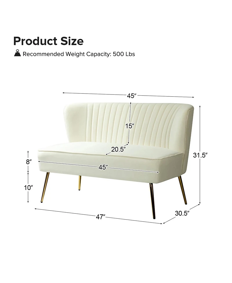 Hulala Home Euclid 47" Contemporary Velvet 2-Seat Armless Loveseat Sofa