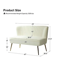 Hulala Home Euclid 47" Contemporary Velvet 2-Seat Armless Loveseat Sofa