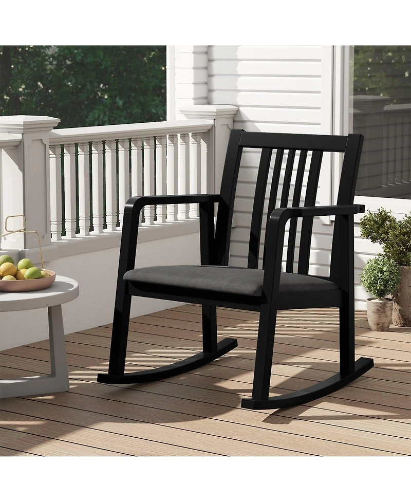 Slickblue Wooden Rocking Chair with Slatted Back & Curved Armrests