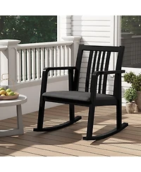 Slickblue Wooden Rocking Chair with Slatted Back & Curved Armrests