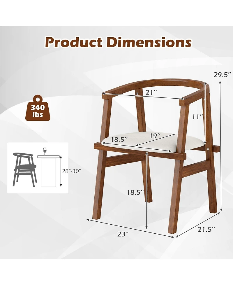 Slickblue Dining Room Chairs Set of 2 with Solid Rubber Wood Frame and Wrap-Around Armrest Design