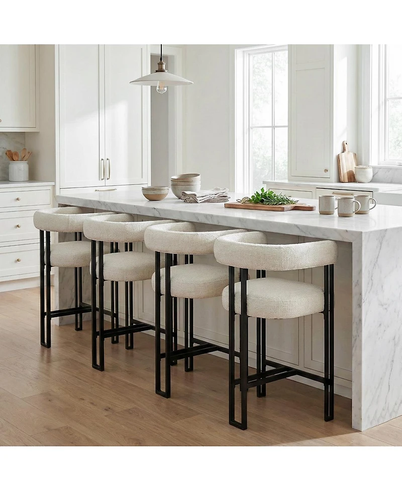 Maison Boucle 24" Fabric Counter Height Stools Set of 4 with Arms, Kitchen Island