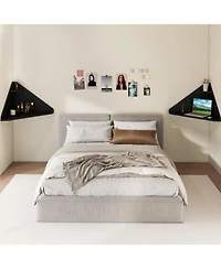 Sugift Floating Triangular Corner Computer Desk with Storage Shelf