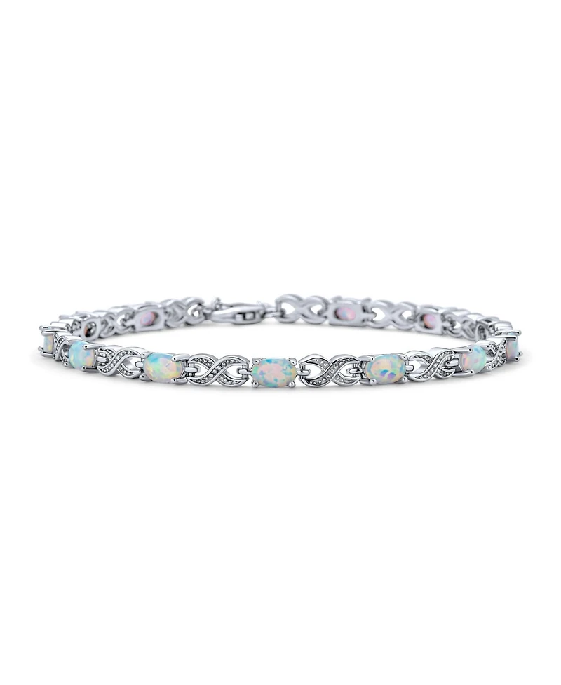 Bling Jewelry Romantic Created White Opal Milgrain Infinity Tennis Bracelet .925 Sterling Silver