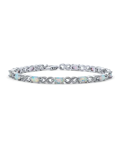 Bling Jewelry Romantic Created White Opal Milgrain Infinity Tennis Bracelet .925 Sterling Silver