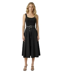 Modenaire Women's Belted Scoop-Neck Midi Dress