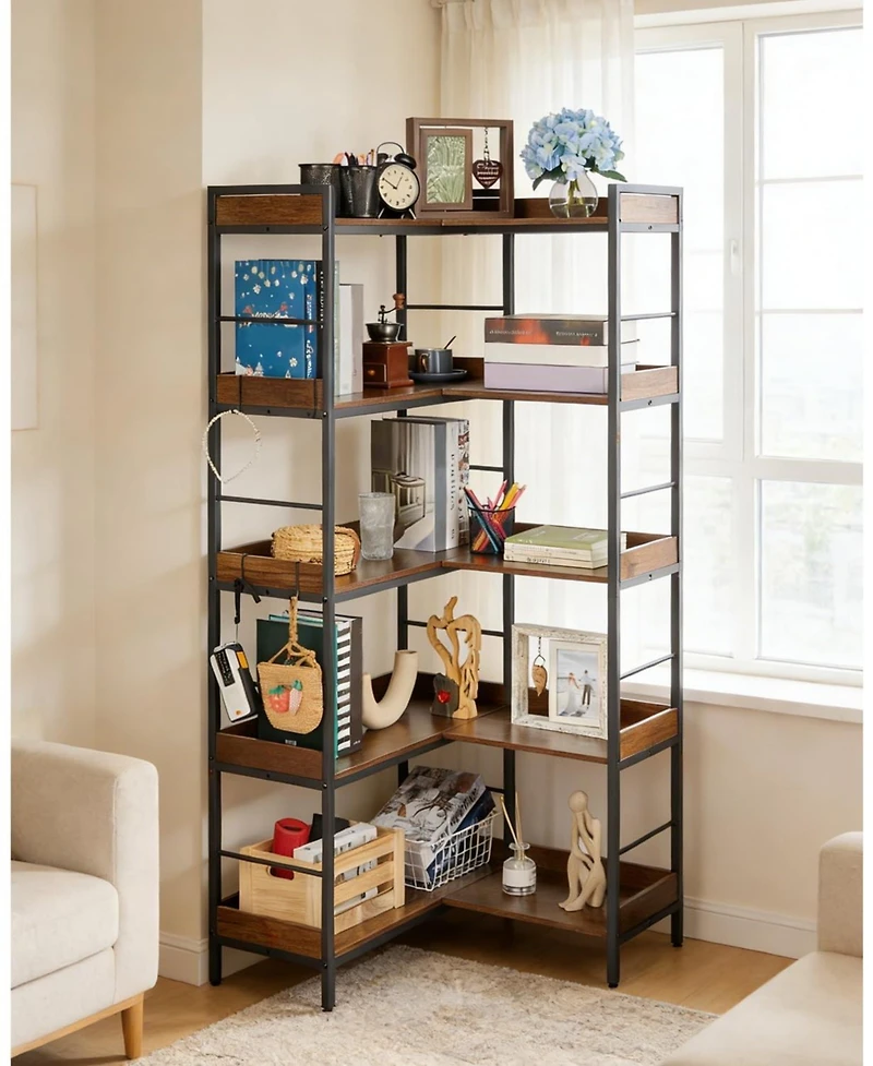Gaomon 5-Tier Corner Bookshelf with 4 Hooks