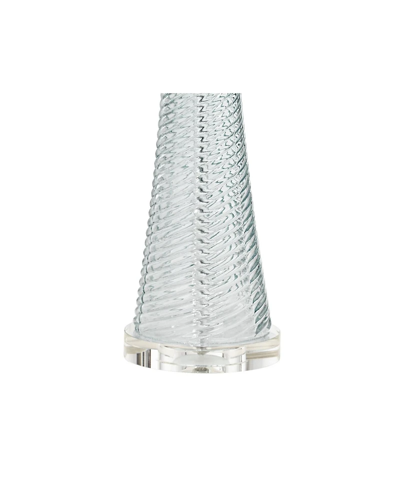 Possini Euro Design Modern Table Lamp 28 1/2" Tall with Usb Dimmer Aqua Blue Swirl Fluted Glass Drum Shade for Bedroom Living Room House Bedside