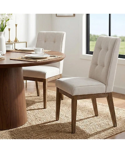 Maison Boucle abric Upholstered Dining Chairs Set of 2, High Back, Solid Wood