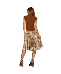 Modenaire Women's Animal Print Pleated High-Neck Midi Dress
