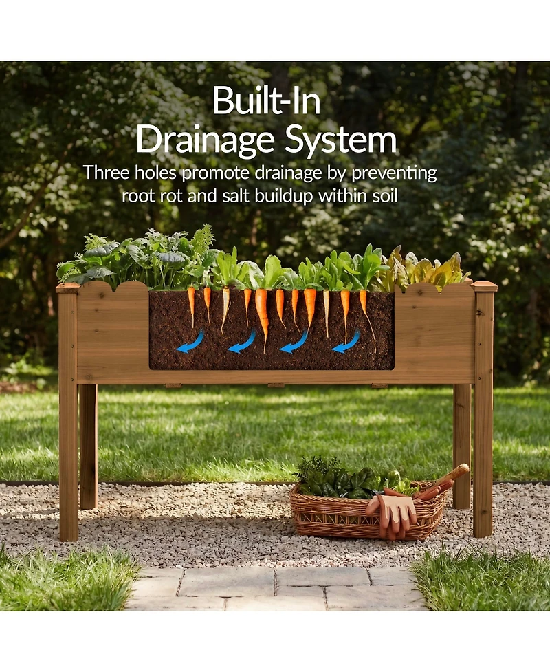 Best Choice Products Raised Garden Bed, Elevated Wooden Planter for Yard Foot Caps, Liner