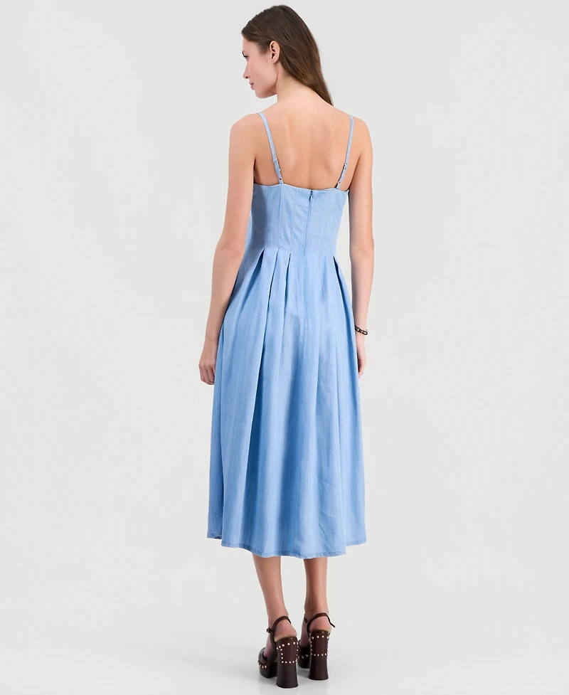 Guess Women's Bria Chambray Midi Pleated Dress