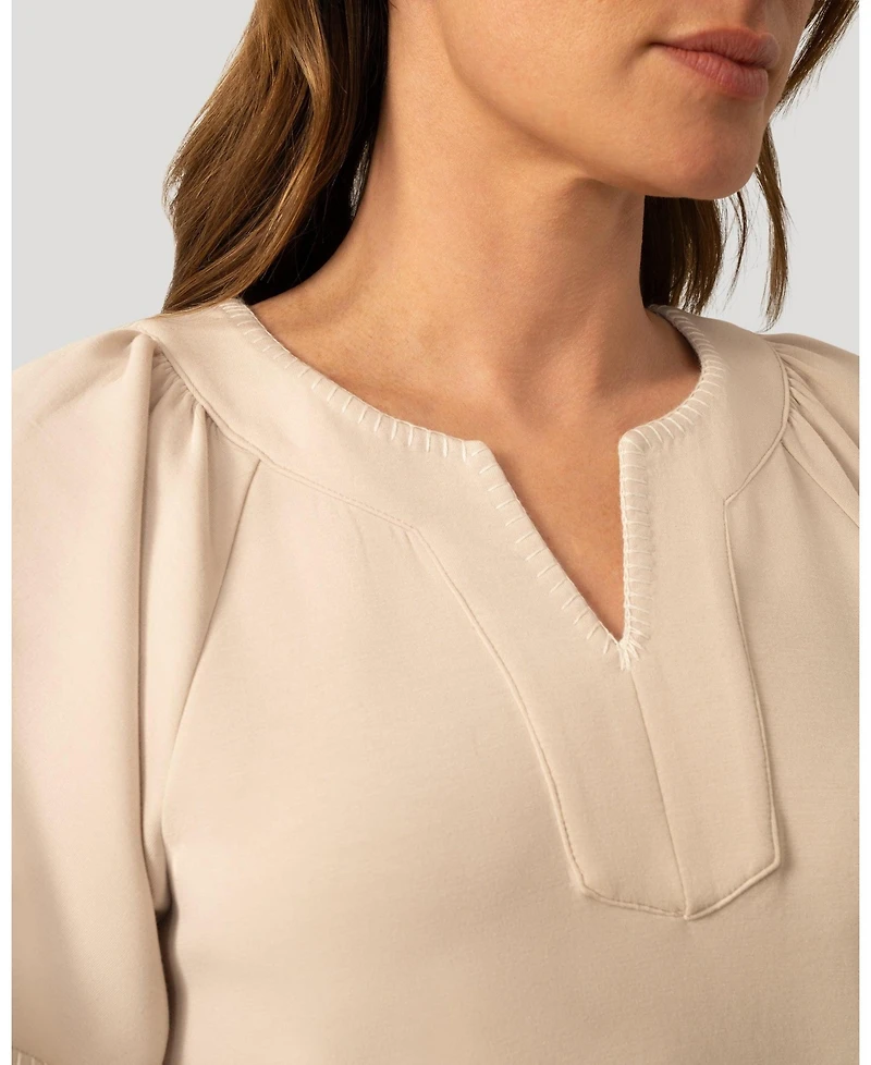 Cable & Gauge Women's Pick Stitch Split Neck Top