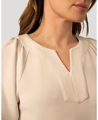 Cable & Gauge Women's Pick Stitch Split Neck Top