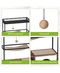 Gaomon Cat Litter Box Enclosure Furniture with Hidden Box, Cat House, Scratching Hammock, Feeding Station, Shelves, and Dog Proof Cabinet.