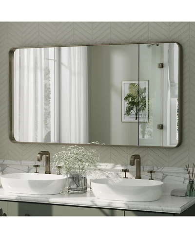 Apmir 55" x 30" High-Strength Tempered Glass and Aluminum Alloy Framed Wall Decor Bathroom Vanity Mirror in Brushed Bronze