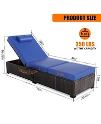 homfan Outdoor Pe Wicker Chaise Lounge Chairs Set of 2, Adjustable Reclining Brown with Cushions, Removable Table Top, Ideas for Patio, Poolside
