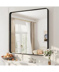 Apmir 36" x 36" High-Strength Tempered Glass and Aluminum Alloy Framed Wall Decor Bathroom Vanity Mirror in Matte Black