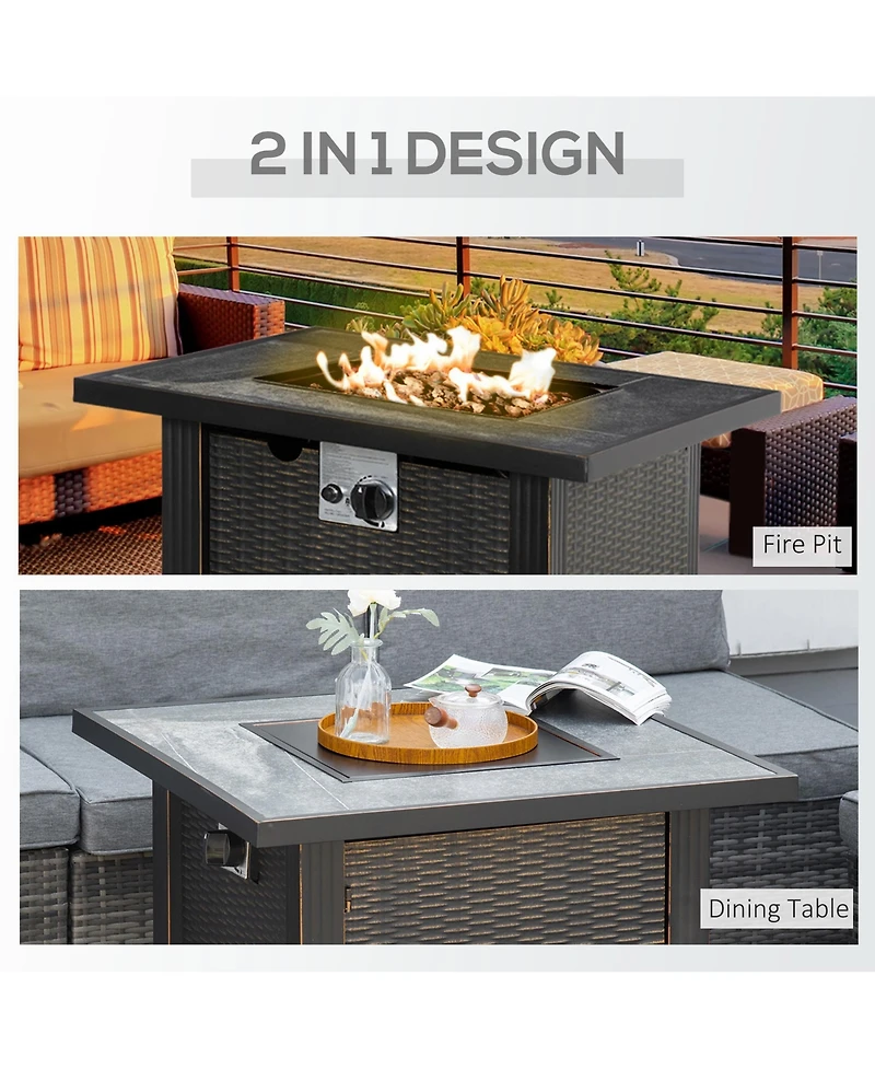 Outsunny Propane Fire Pit Table 50,000BTU Outdoor Auto Ignition Firepit w/ Cover