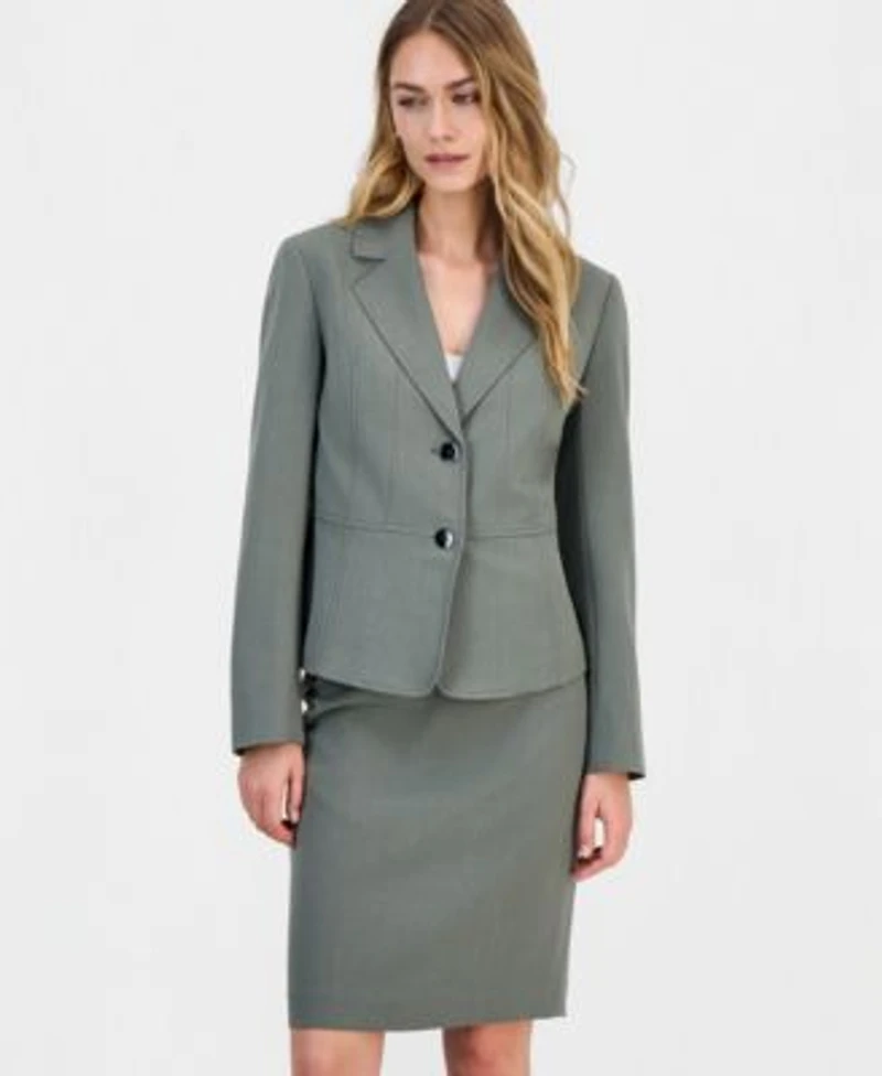 Kasper Womens Notched Collar Two Button Jacket Pencil Skirt