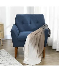 Homcom Accent Chair Button Tufted Armchair with Wood Legs for Living Room